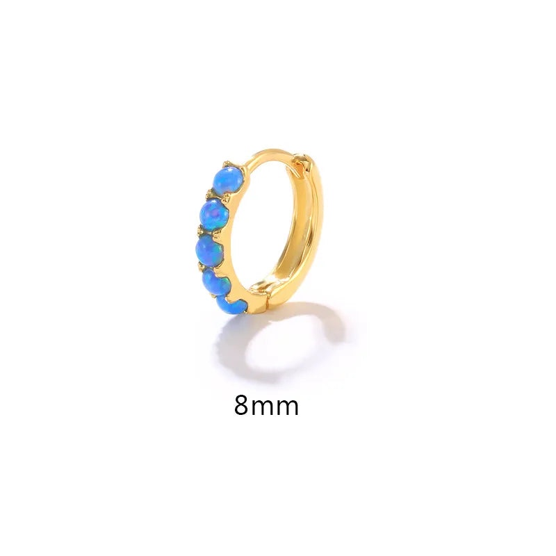Blue Opal Stone Huggie Earrings