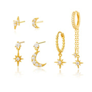 Crescent Moon and Northern Star Earring Set