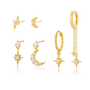 Crescent Moon and Northern Star Earring Set