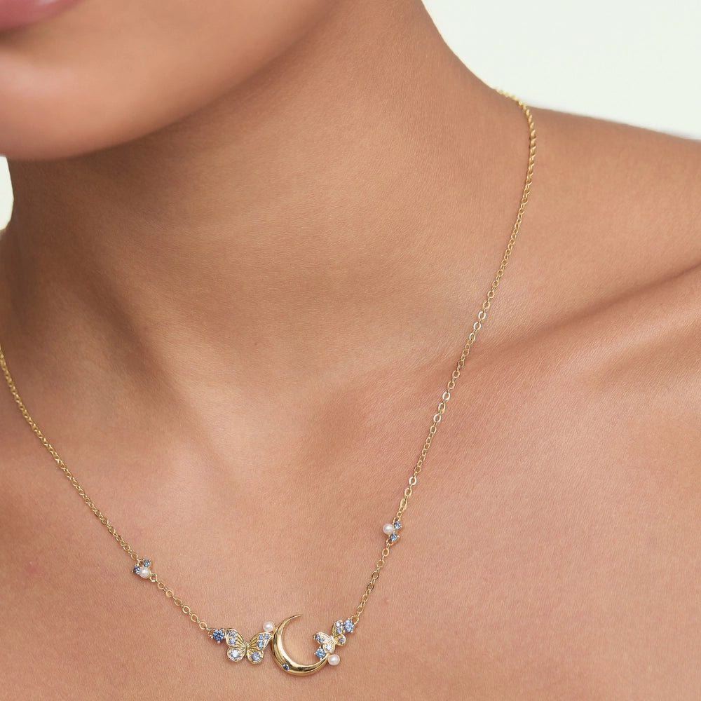Tanzanite Crescent Moon & Butterfly Necklace