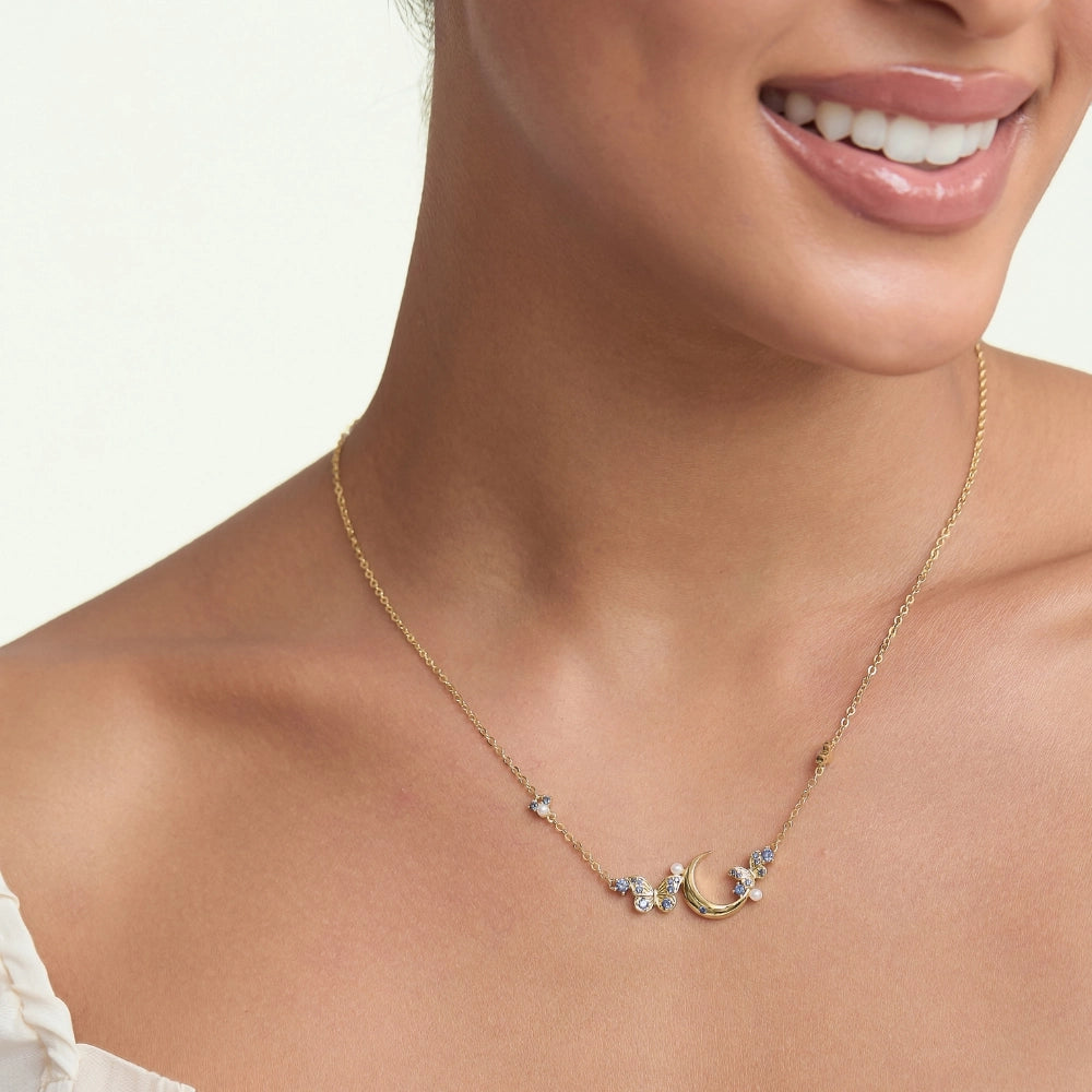 Tanzanite Crescent Moon & Butterfly Necklace