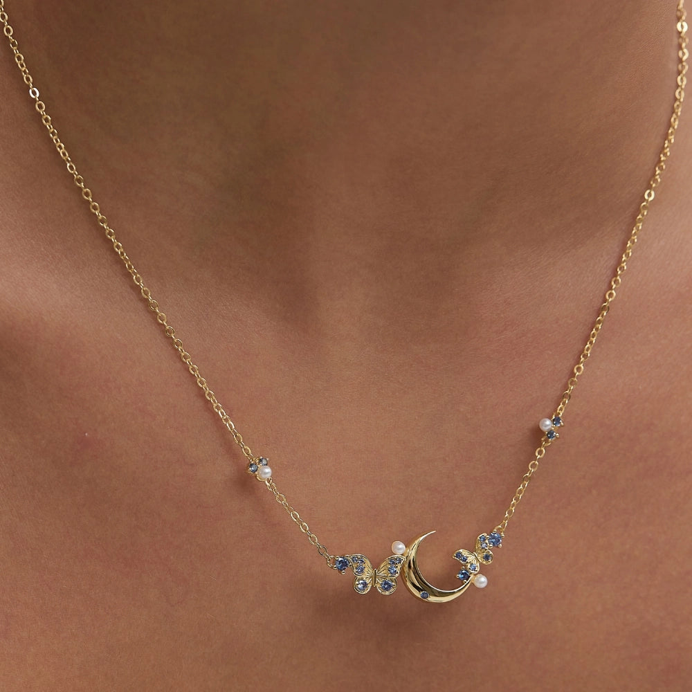 Tanzanite Crescent Moon & Butterfly Necklace