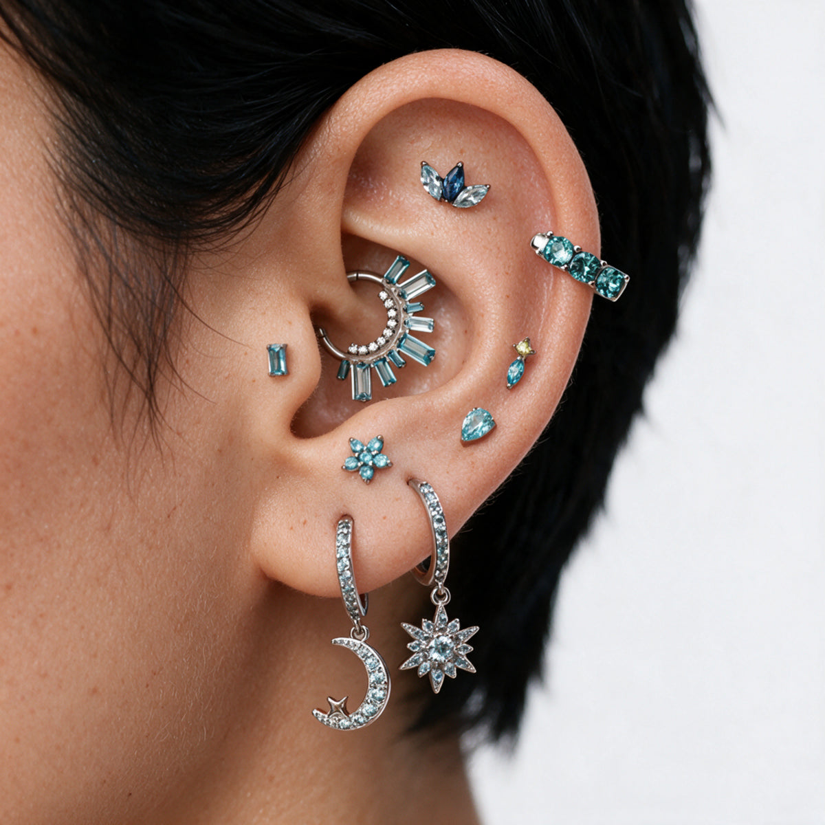 Titanium Apion Aquamarine Waterdrop Flat Back Stud