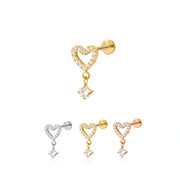 Titanium Dangling Heart Flat Back Piercing Earring