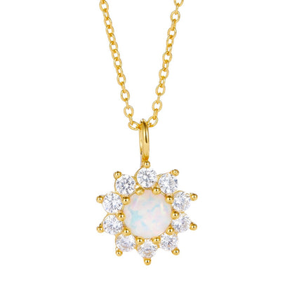 Sparkling White Opal Sunflower Necklace