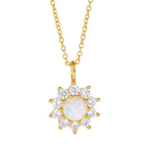 Sparkling White Opal Sunflower Necklace