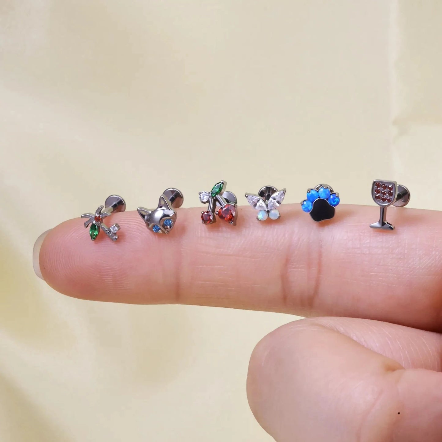 Titanium White Opal Butterfly Piercing Stud