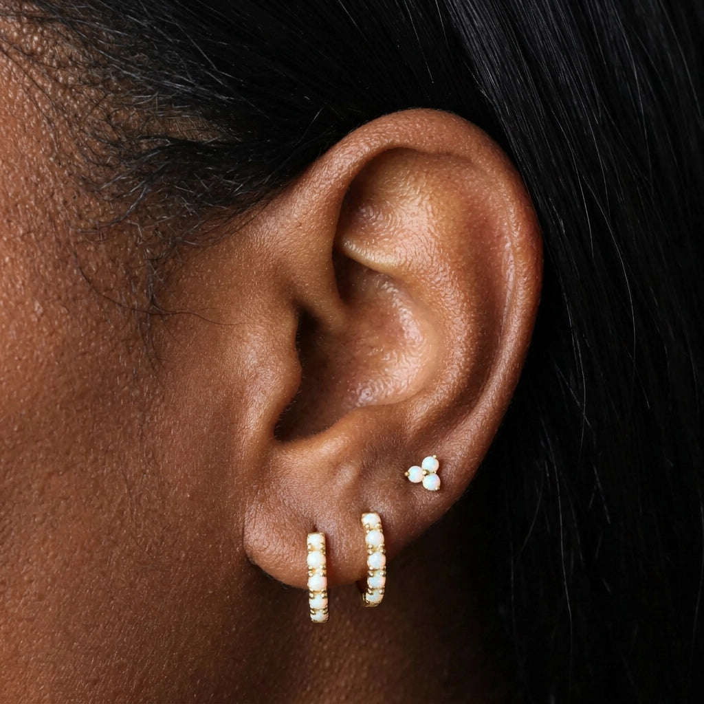 Titanium Athina Mini White Opal Triangle Flat Back Stud