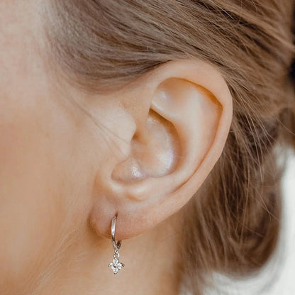 White Crystal Four-Clover Hoop Earrings