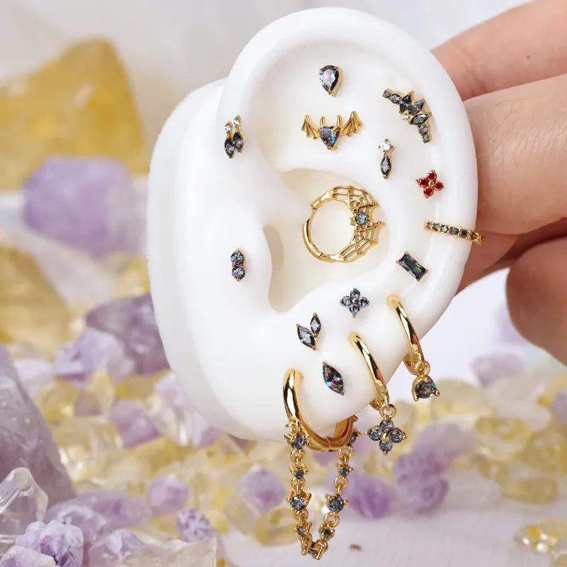 Elsa Dark Iridescent Mini Bling Hoop Earrings