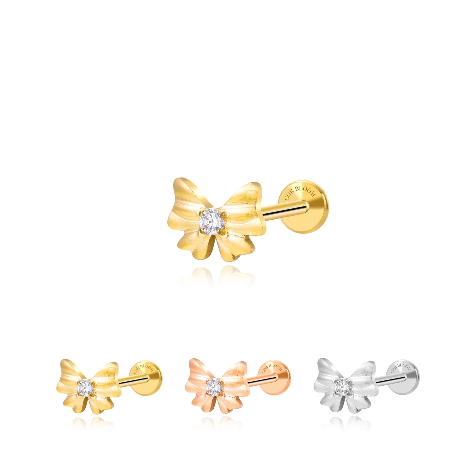 Titanium Diamond Ribbon Bow Stud