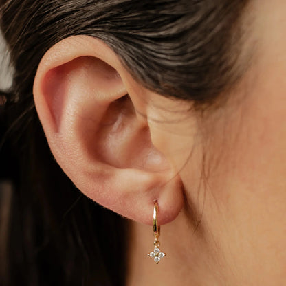 White Crystal Four-Clover Hoop Earrings