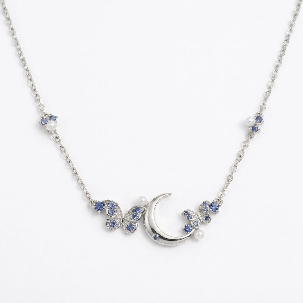 Tanzanite Crescent Moon & Butterfly Necklace