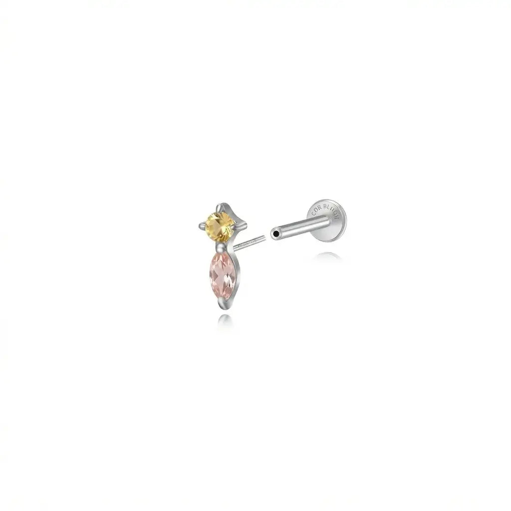 Titanium Eve Mini Marquise Stud - Yellow Citrine & Pink Tourmaline