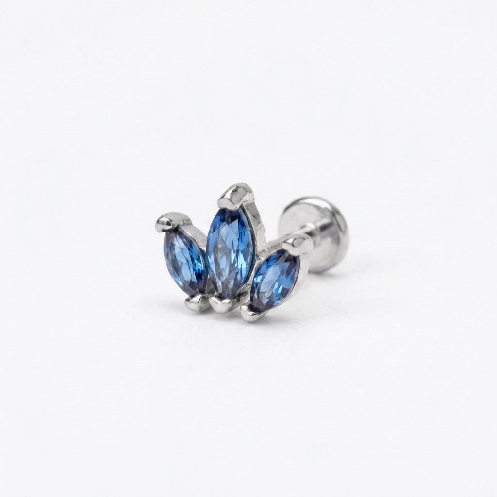 Myla Blue Sapphire Three-Petal Flat Back Stud