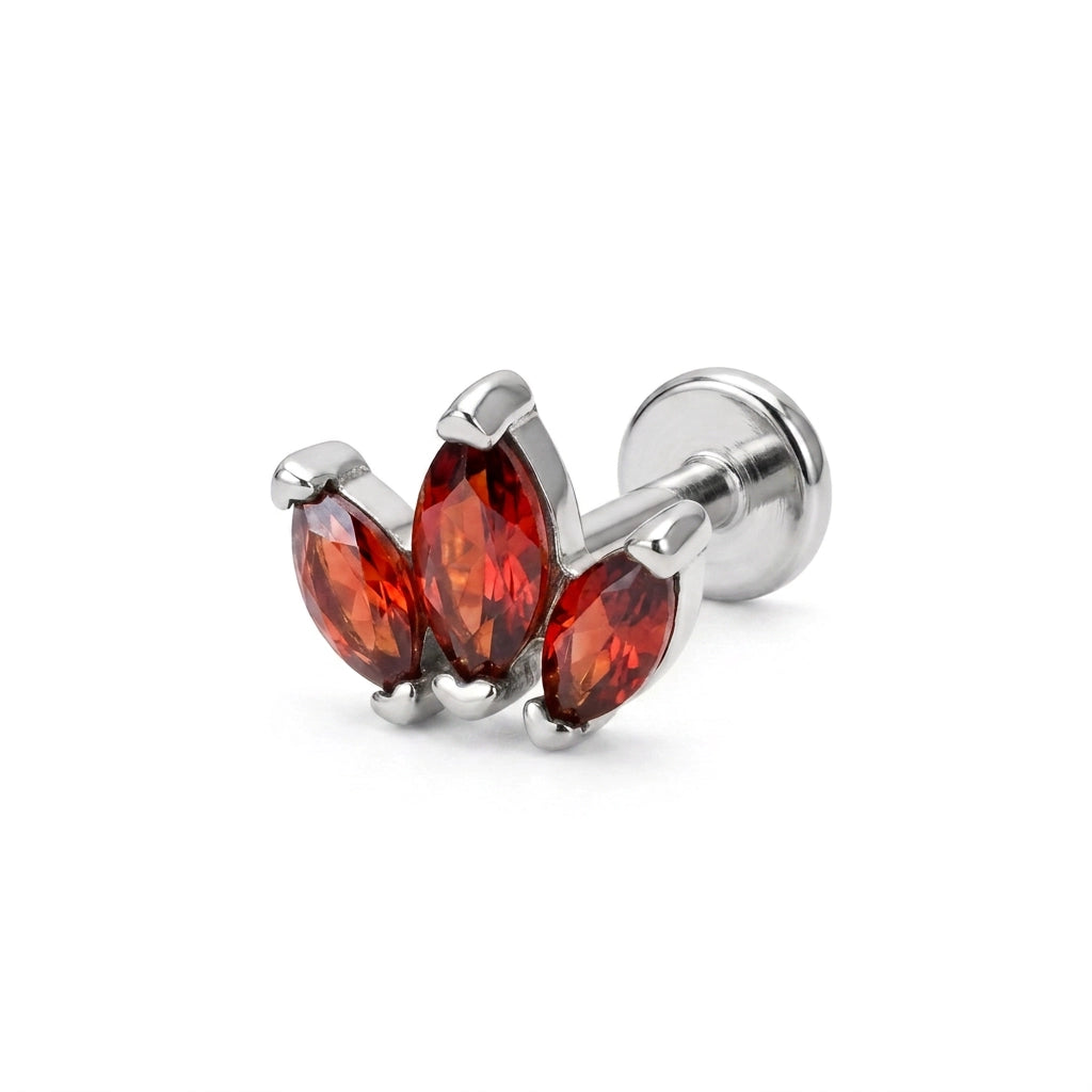 Myla Red Garnet Three-Petal Flat Back Stud