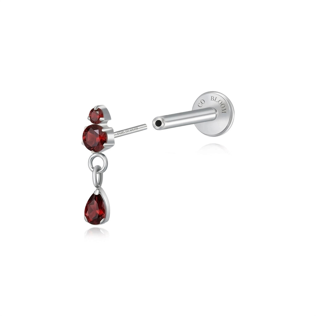 Titanium Yuri Waterdrop Push Pin Stud - Red Garnet