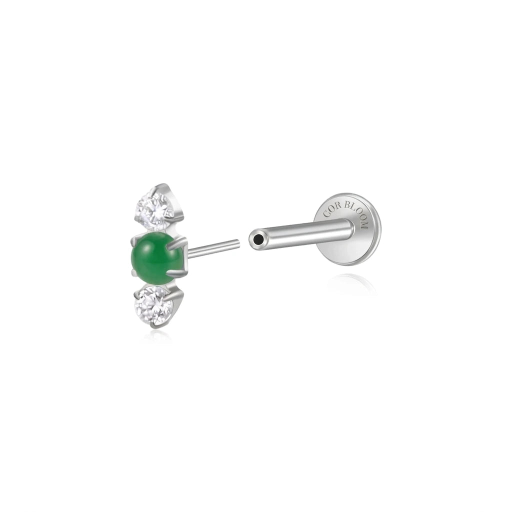 Titanium-Mini-Lyra-Stecker mit flacher Rückseite – grüner Jadestein