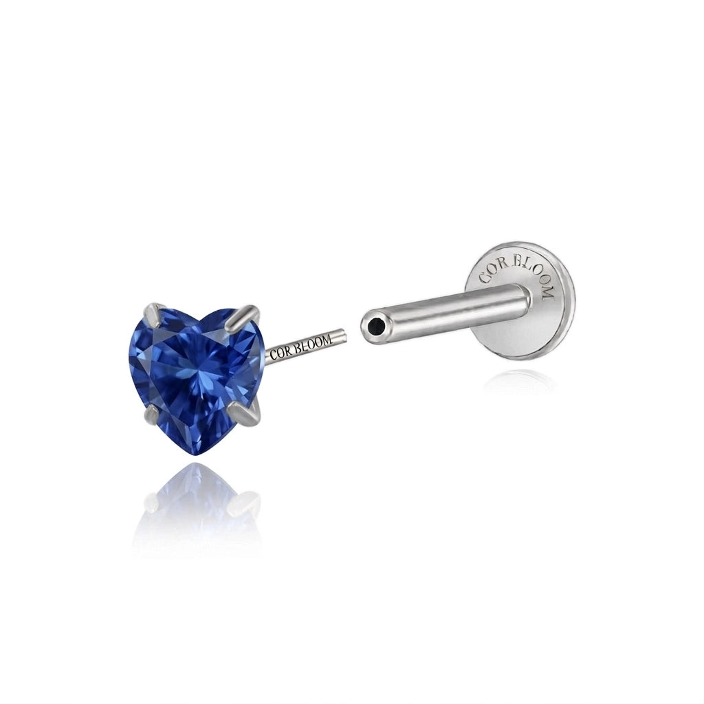 Titanium Multisize Blue Sapphire Heart-Cut Stud (Push Pin)