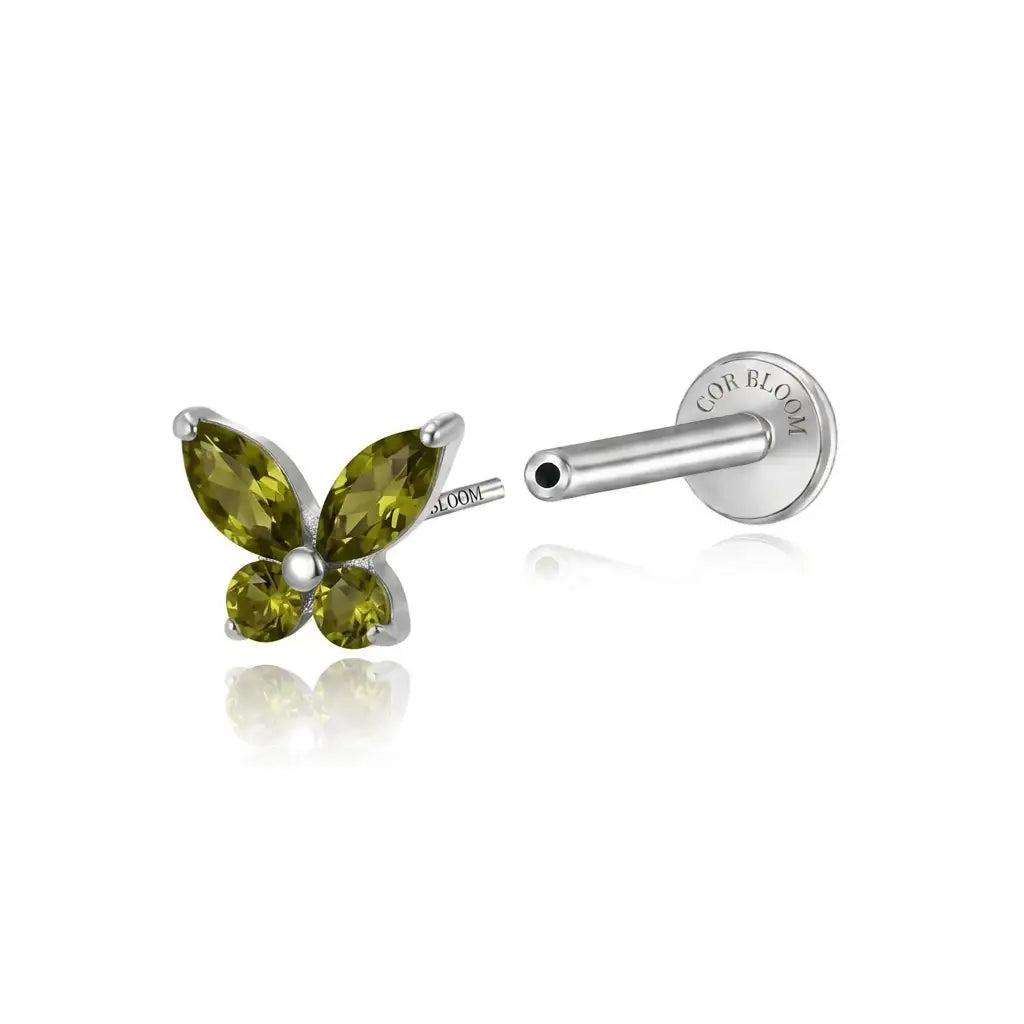 Titanium Liberty Peridot Butterfly Flat Back Stud