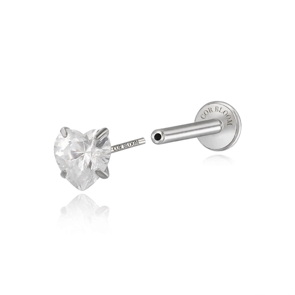 Titanium Multisize Diamond Heart-Cut Stud (Push Pin)