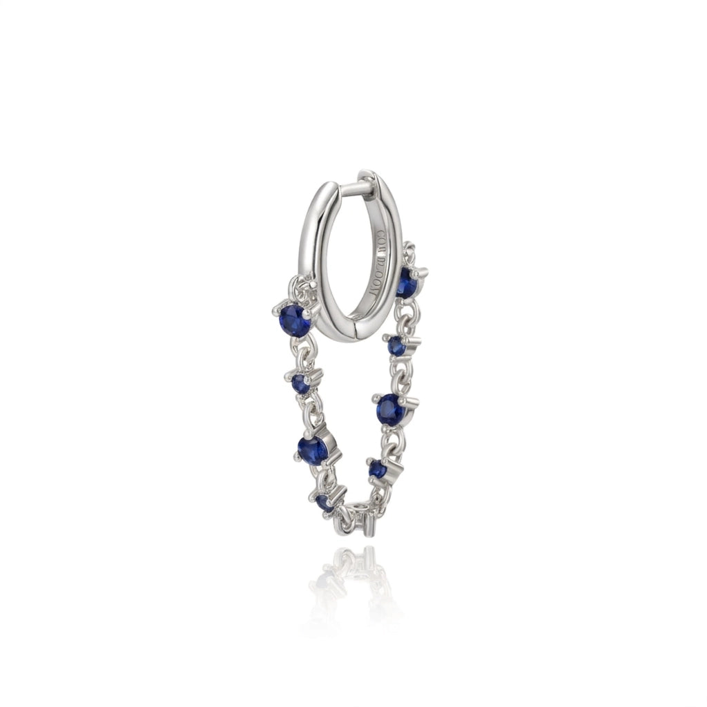 Livia Blue Sapphire Dangling Chain Hoop Earring