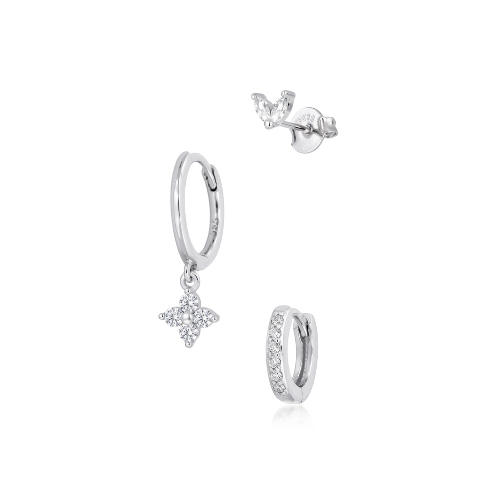Dainty Diamond Flower Earring Sets