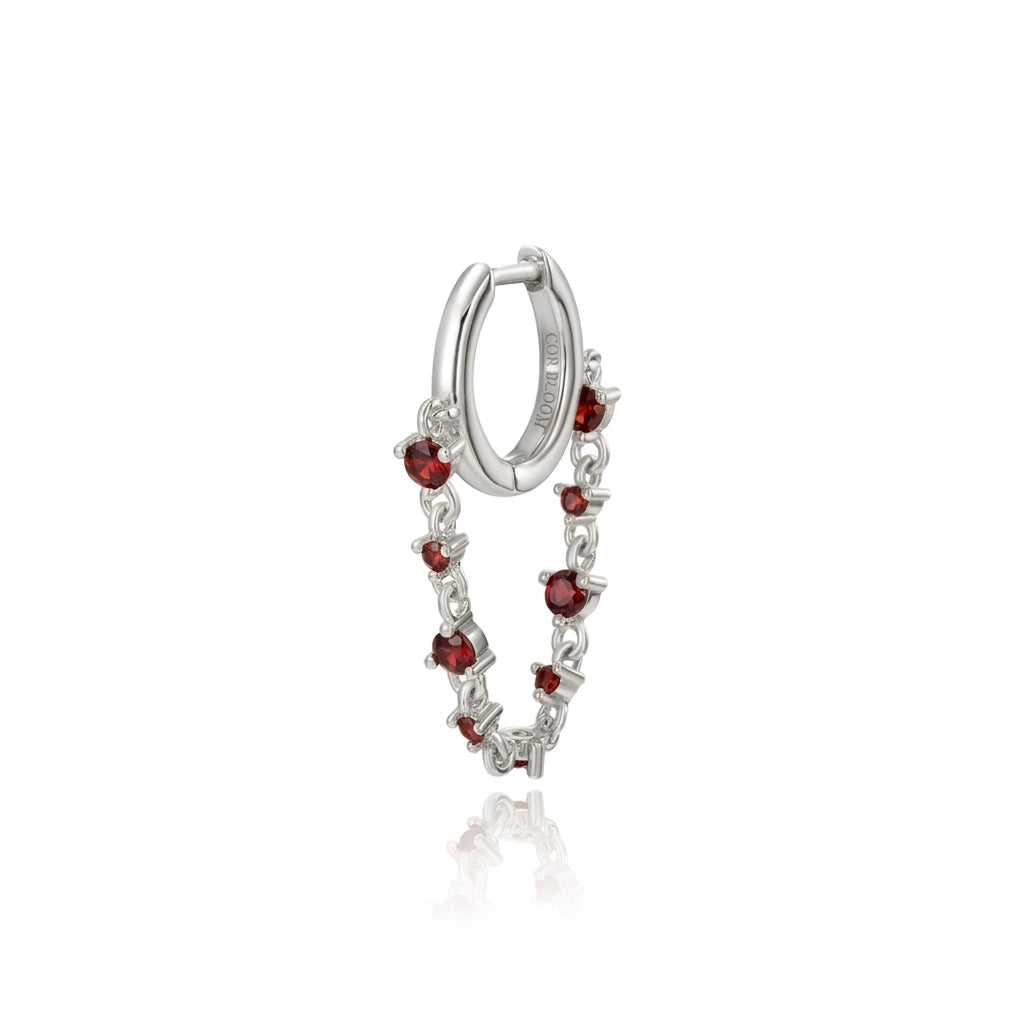 Livia Red Garnet Dangling Chain Hoop Earring
