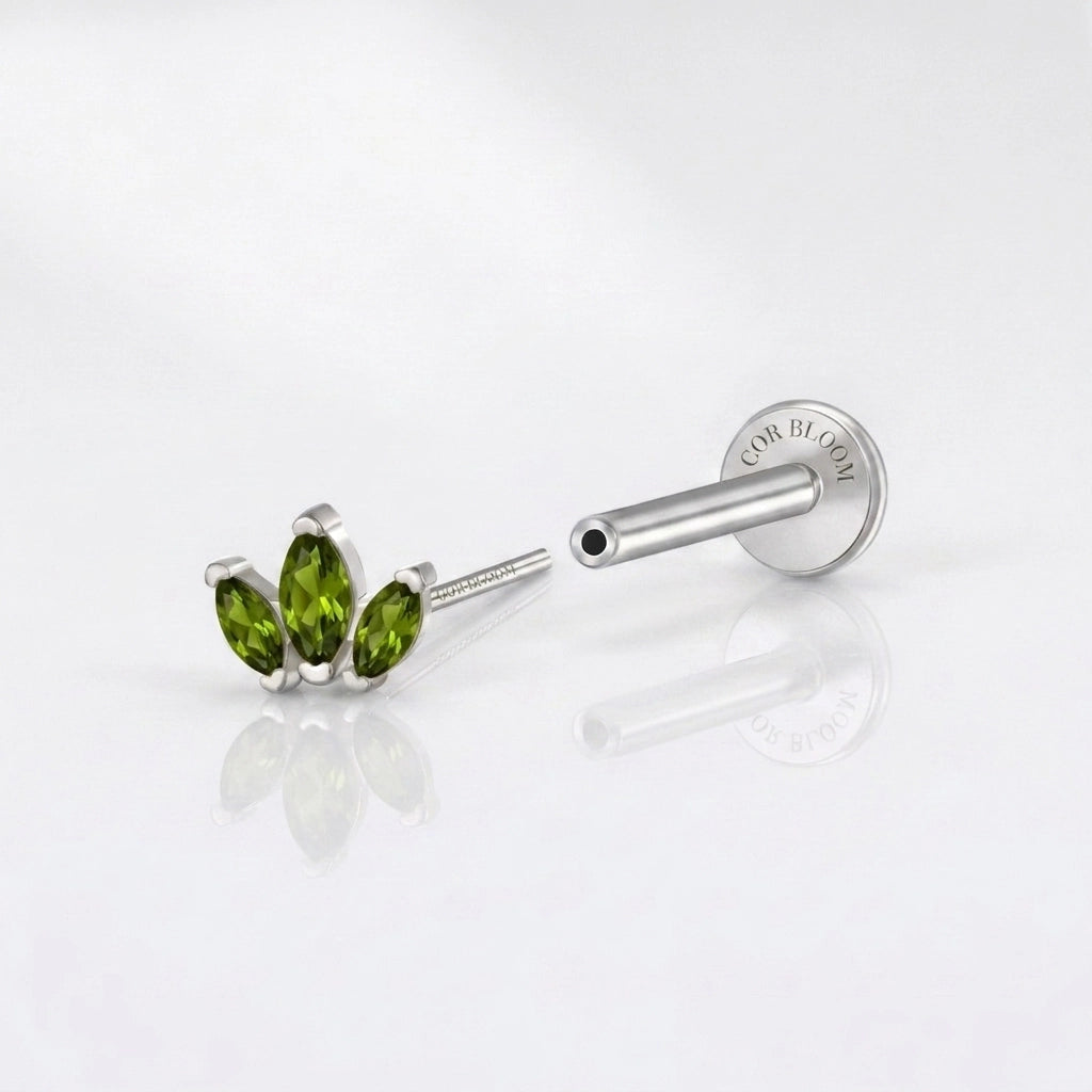 Myla Peridot Three-Petal Flat Back Stud