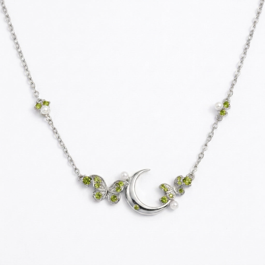 Peridot Crescent Moon & Butterfly Necklace