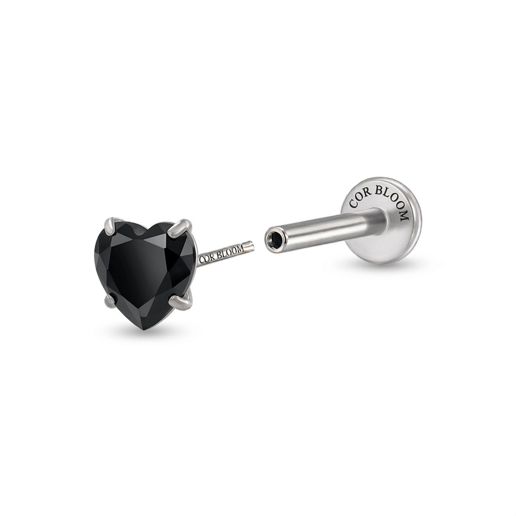 Titanium Multisize Black Spinel Heart-Cut Stud (Push Pin)