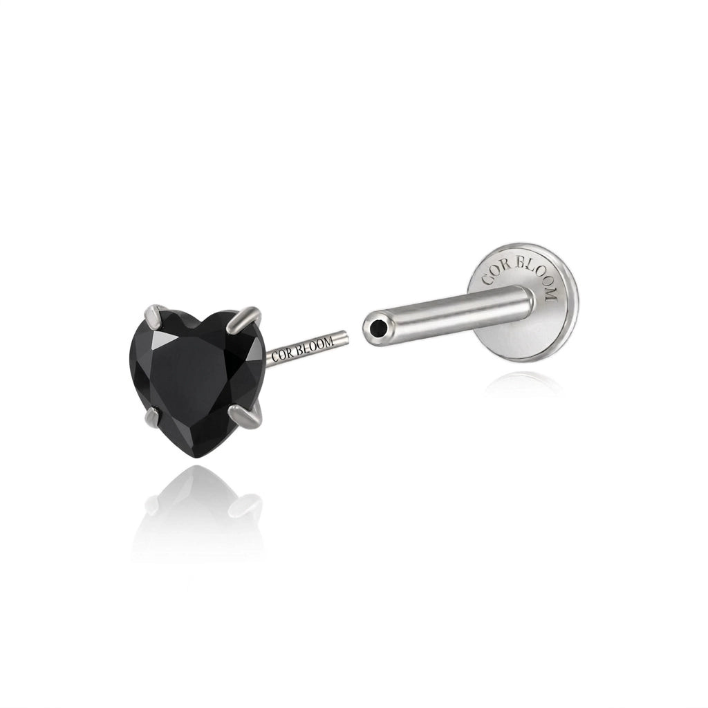 Titanium Multisize Black Spinel Heart-Cut Stud (Push Pin)