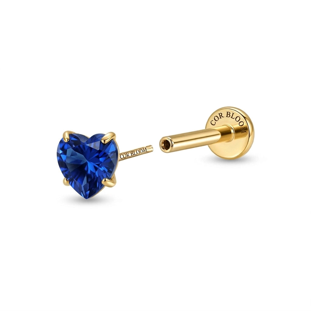Titanium Multisize Blue Sapphire Heart-Cut Stud (Push Pin)