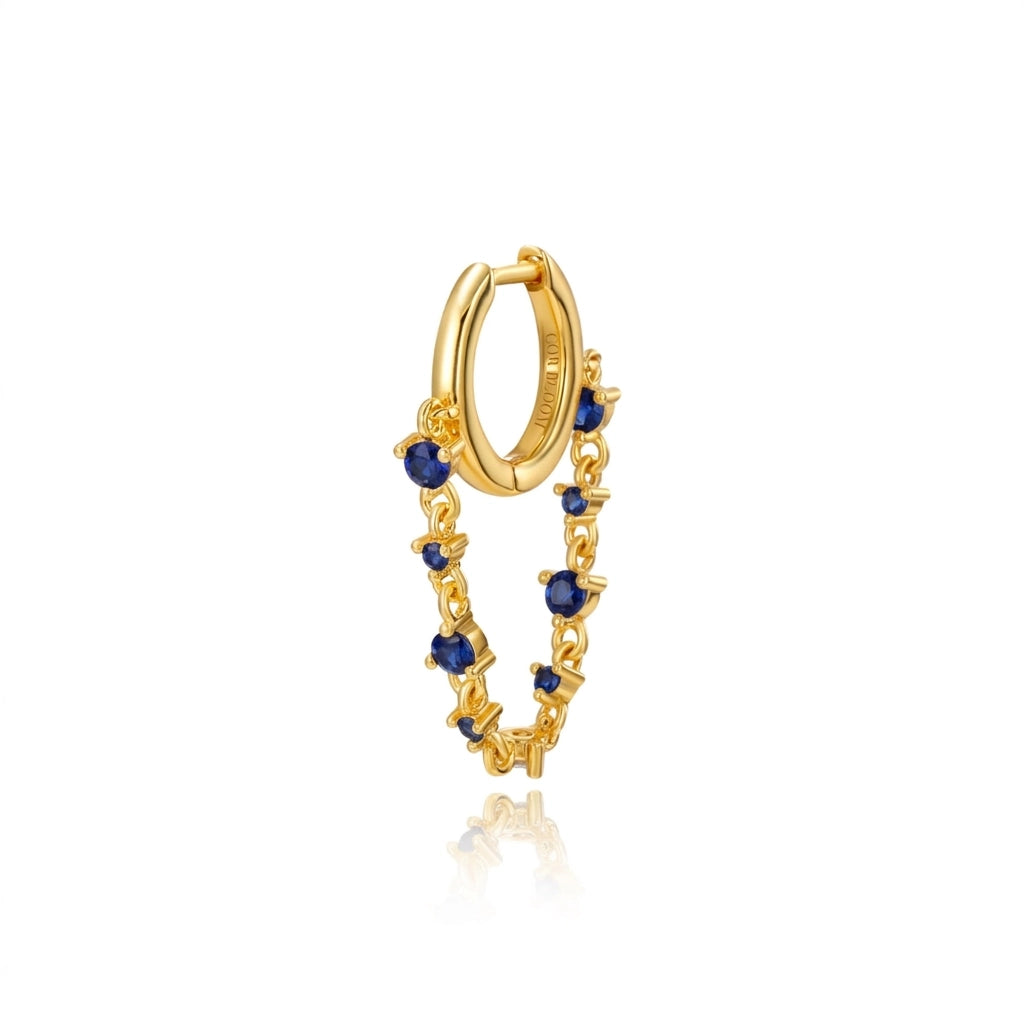 Livia Blue Sapphire Dangling Chain Hoop Earring