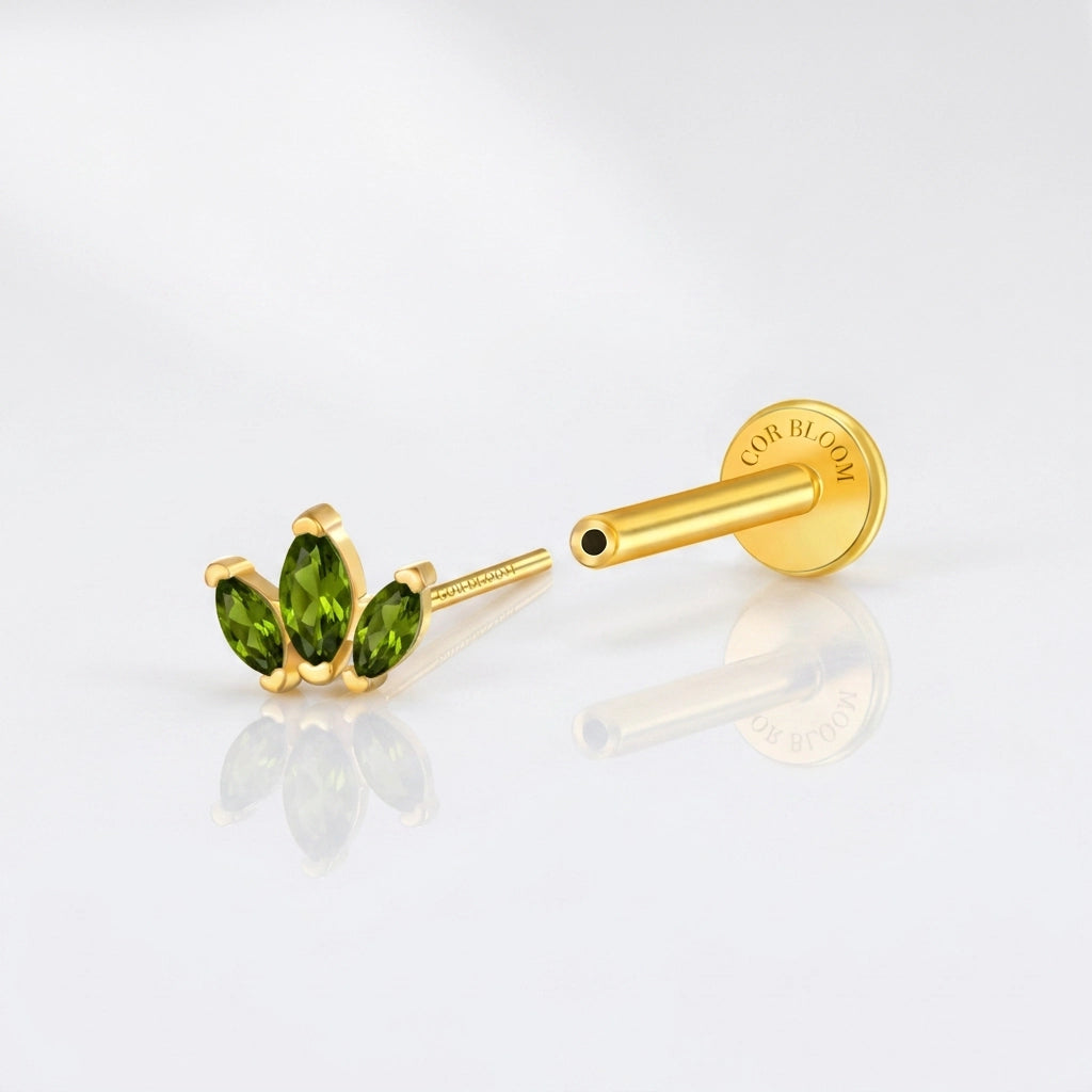 Myla Peridot Three-Petal Flat Back Stud