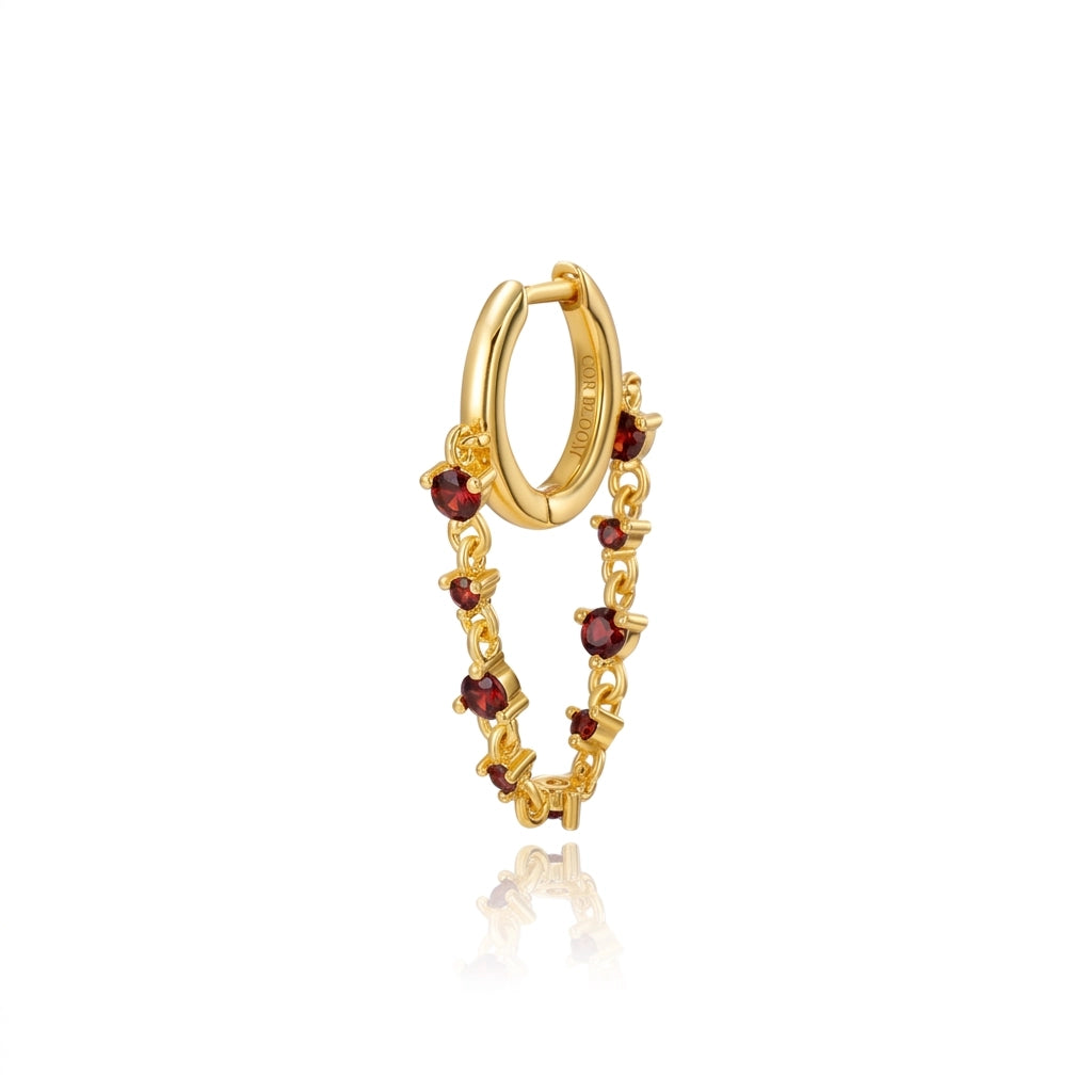 Livia Red Garnet Dangling Chain Hoop Earring