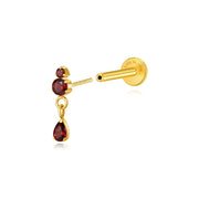 Titanium Yuri Waterdrop Push Pin Stud - Red Garnet