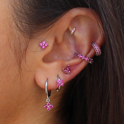 Ruby Four-Clover Hoop Earrings