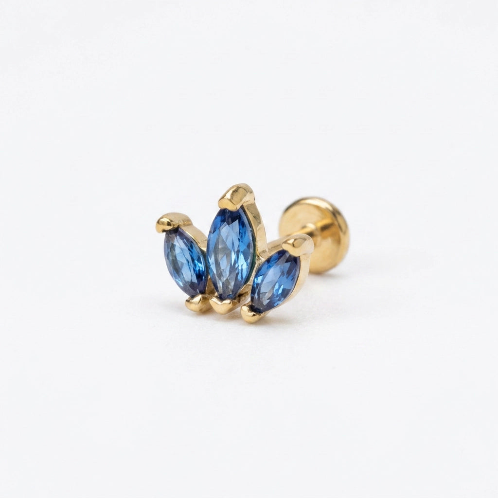 Myla Blue Sapphire Three-Petal Flat Back Stud