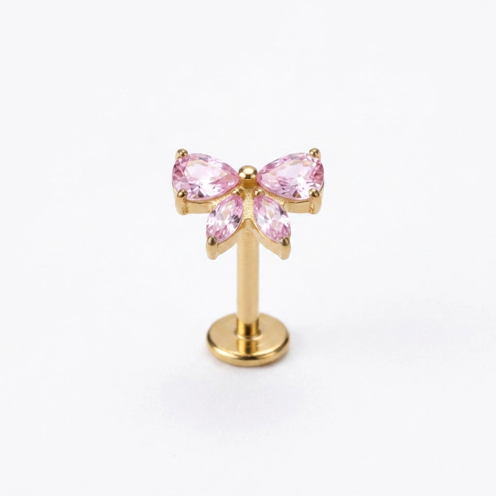 Titanium Daphne Pink Ribbon Bow Flat Back Stud