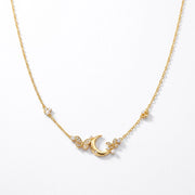 Diamond Crescent Moon & Butterfly Necklace