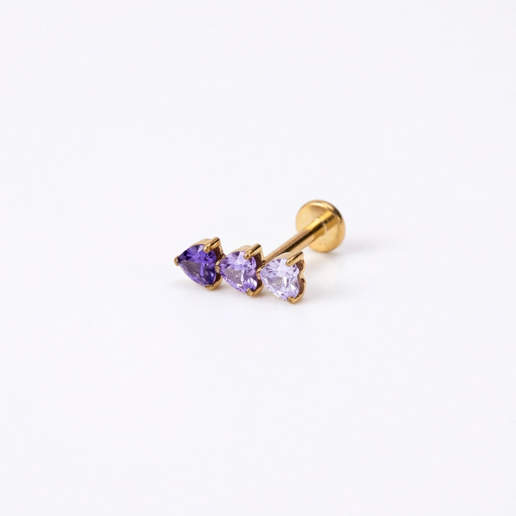 Titanium Adelpha Trio Heart Stud - Gradient Amethyst