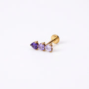 Titanium Adelpha Trio Heart Stud - Gradient Amethyst