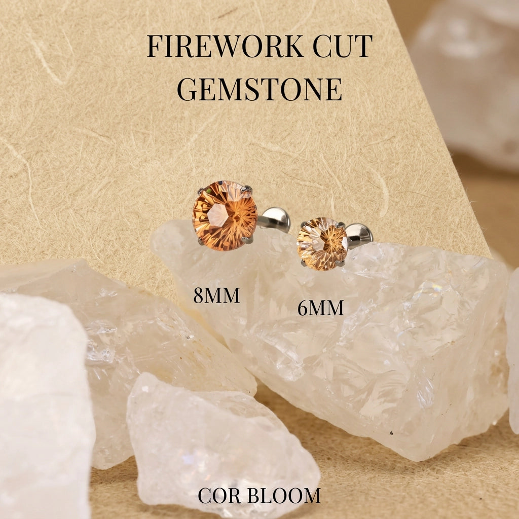 Titanium Firework Cut Champagne Piercing Stud