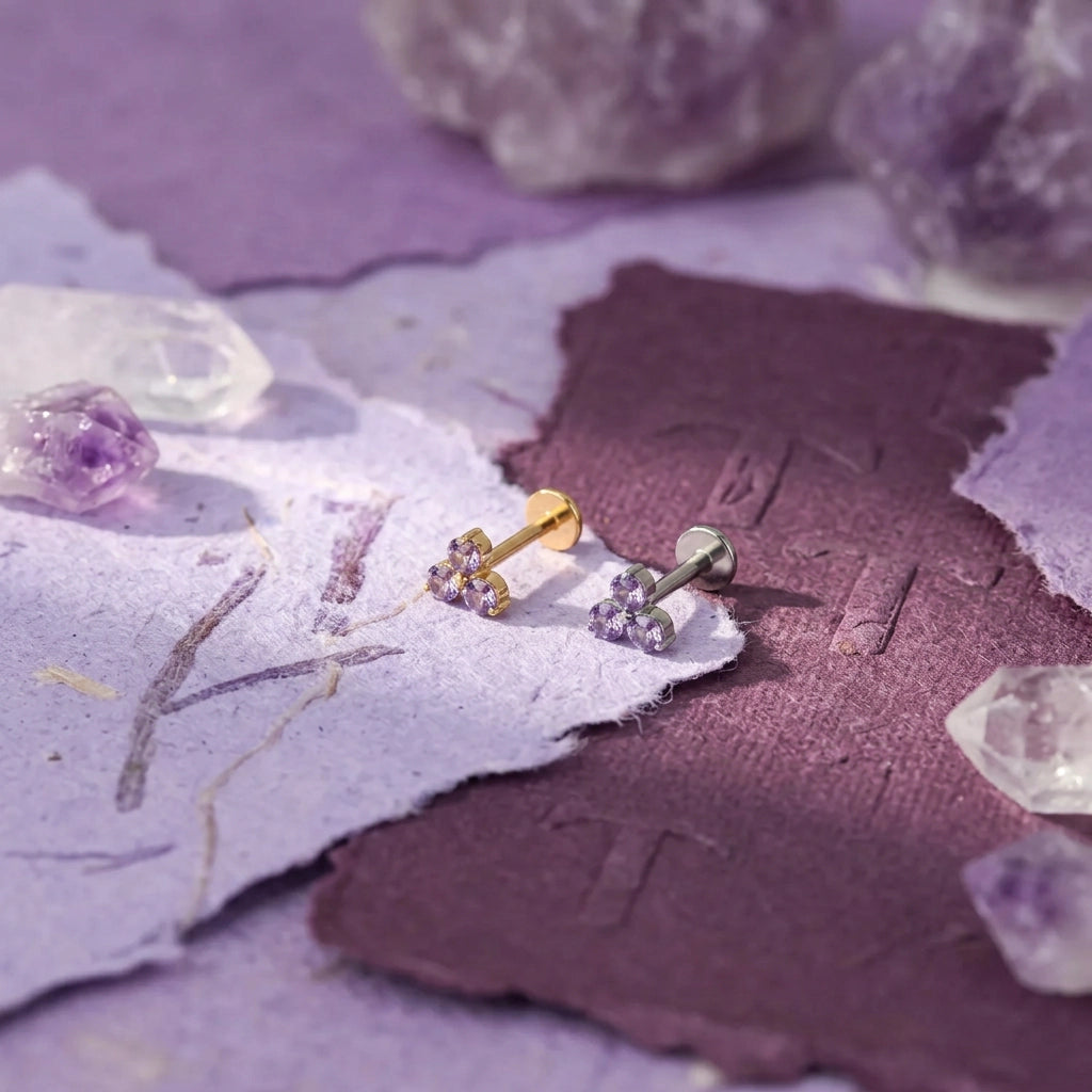 Titanium Athina Mini Amethyst Triangle Flat Back Stud