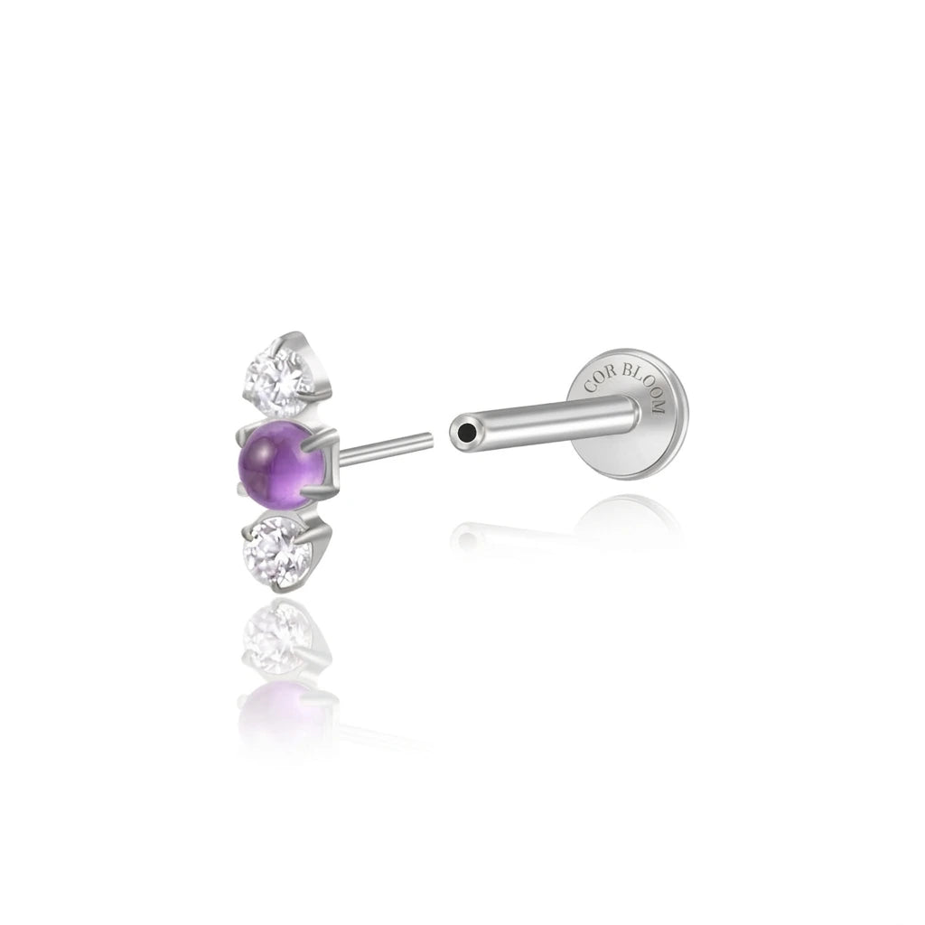 Titanium Mini Lyra Flat Back Stud - Amethyst Crystal