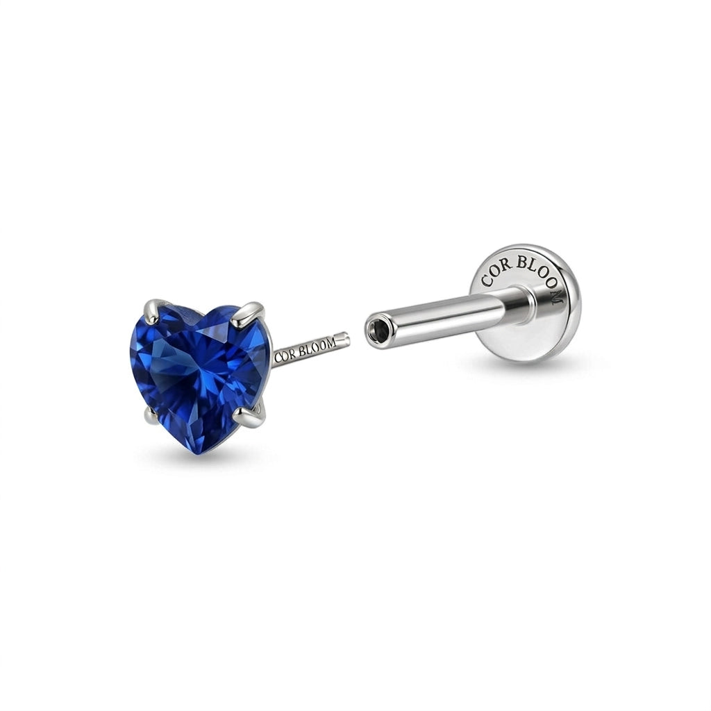 Titanium Multisize Blue Sapphire Heart-Cut Stud (Push Pin)