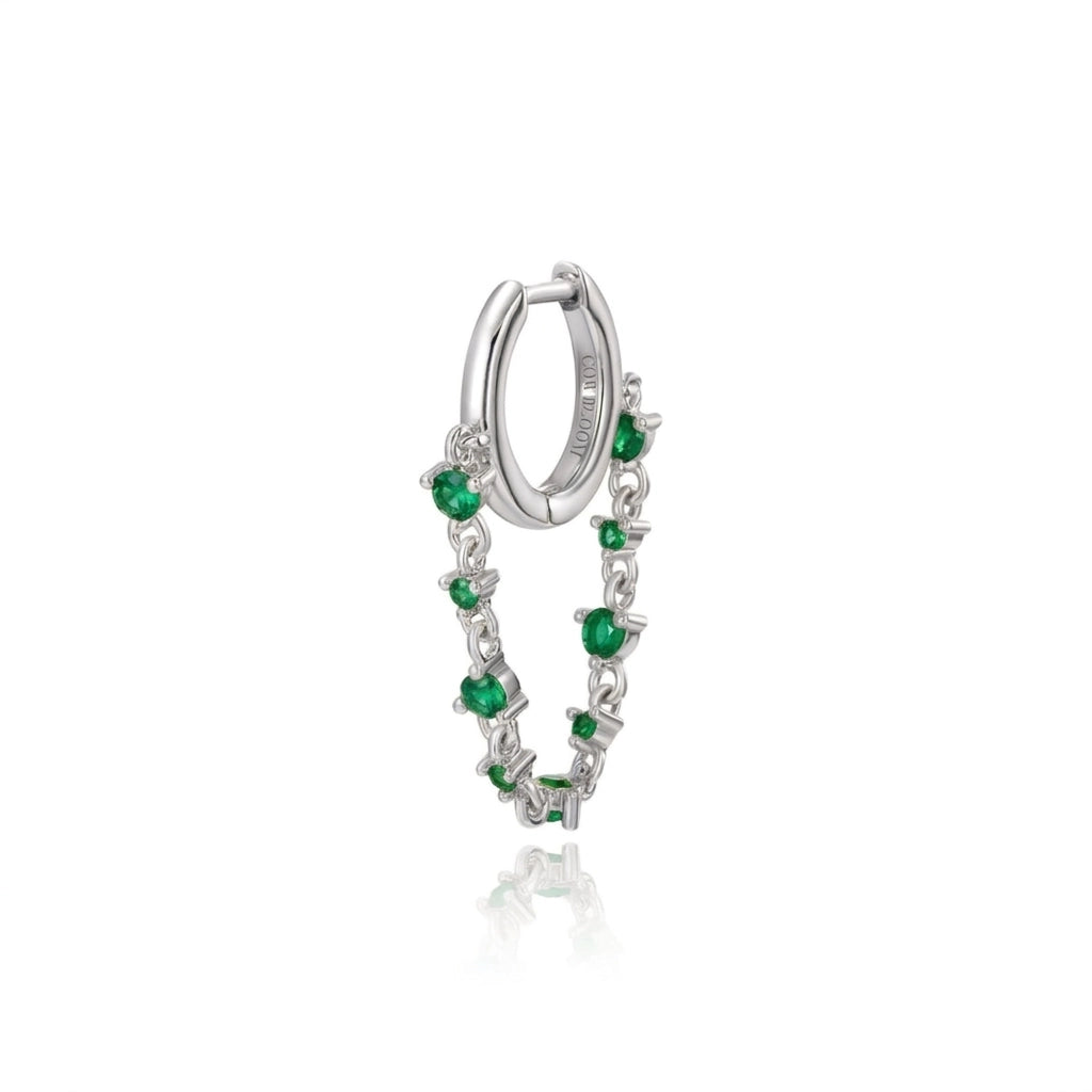 Livia Green Emerald Dangling Chain Hoop Earring