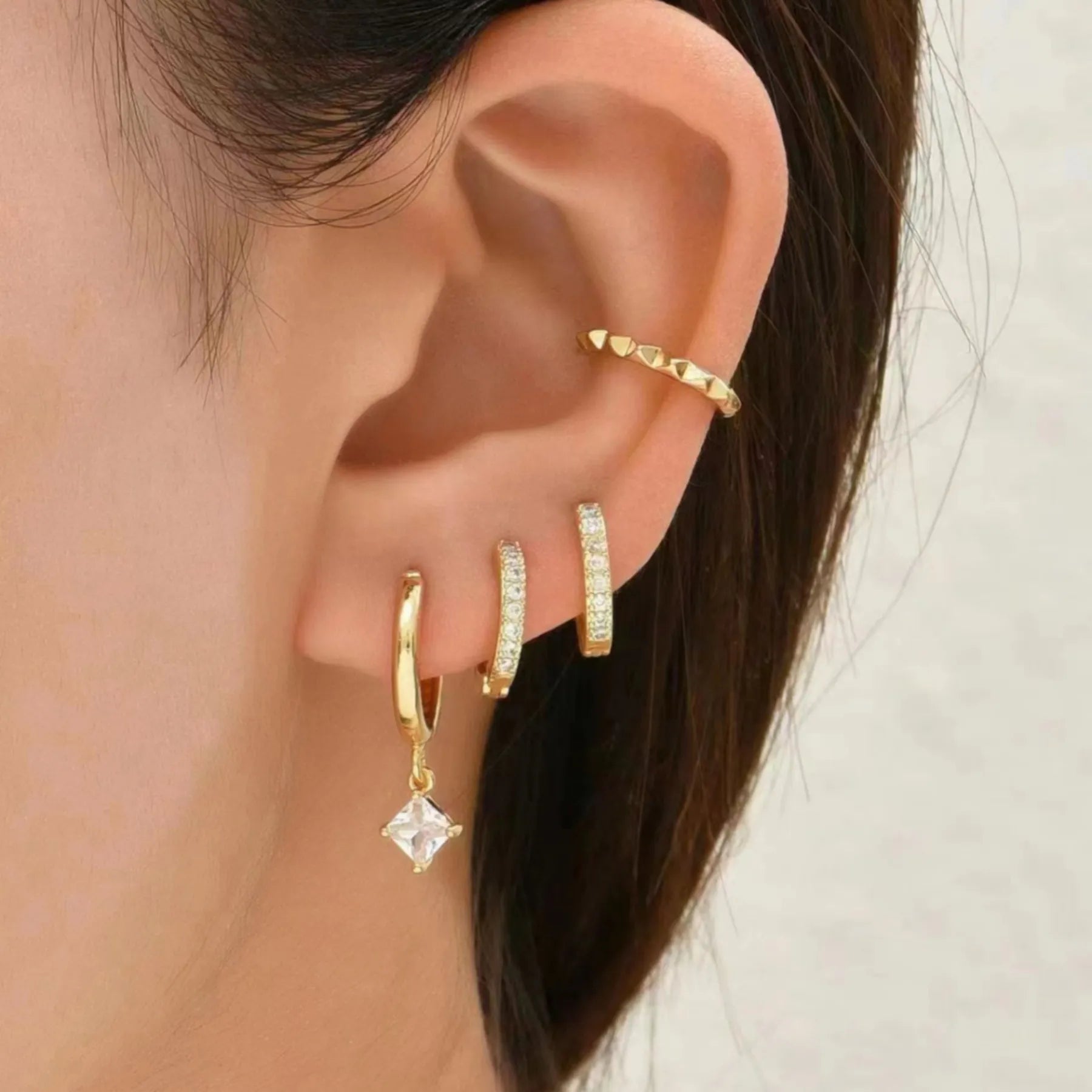 Simple Crystal Hoops Earring Set