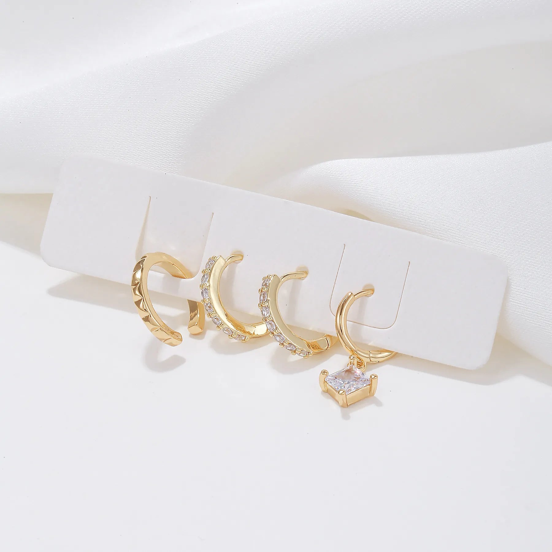 Simple Crystal Hoops Earring Set